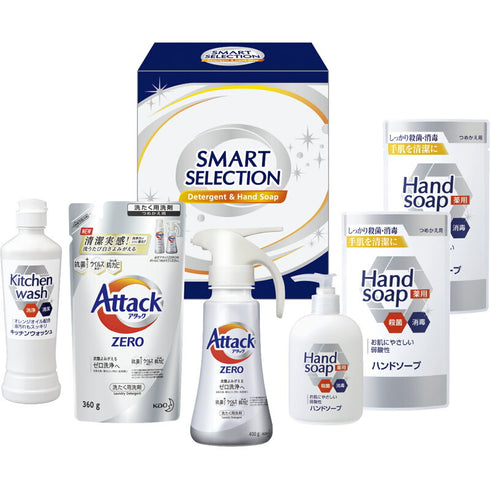 スマートセレクション KSS-30【ギフト 贈り物 御歳暮 お歳暮 内祝い 御祝 御礼 お年賀 御年賀 詰め合わせ アタック ゼロ Attack ZERO ワンハンド 洗濯 洗剤 食器用洗剤 セット ハンドソープ 本体 詰め替え用 花王 kao】